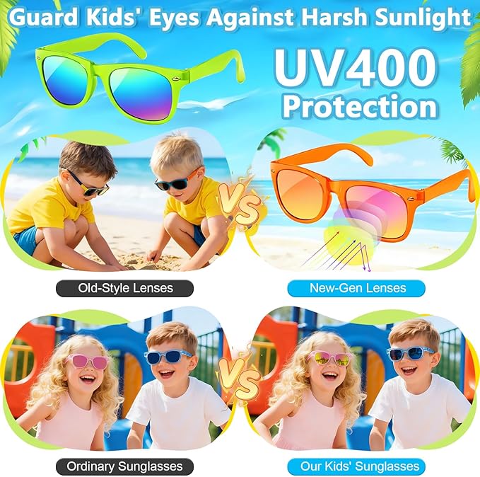 Kids Sunglasses Bulk Party Favors, Neon Polarized UV400 Protection for Boys Girls Ages 3-8, Goodie Bags Stuffers for Birthday Valentine Beach Pool & Classroom Party Supplies (24 Packs)