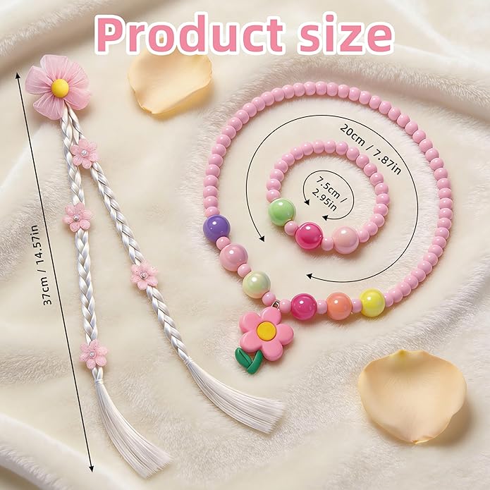 TSJ Girls Princess Dress Up Jewelry Set - Includes Hair Clip, Necklace, and Bracelet - Perfect for Toddler & Kids Parties, Pretend Play, and Gifts