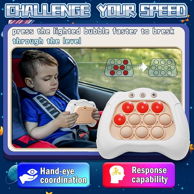 Quick Push Game，Pop Game Fidget Toys, Fast Push Bubble Game, Handheld Puzzle Game Sensory Toys ，Light Up Push Pop Game for Kids 3-12 Girls and Boys Teens Adults Decompression (White)