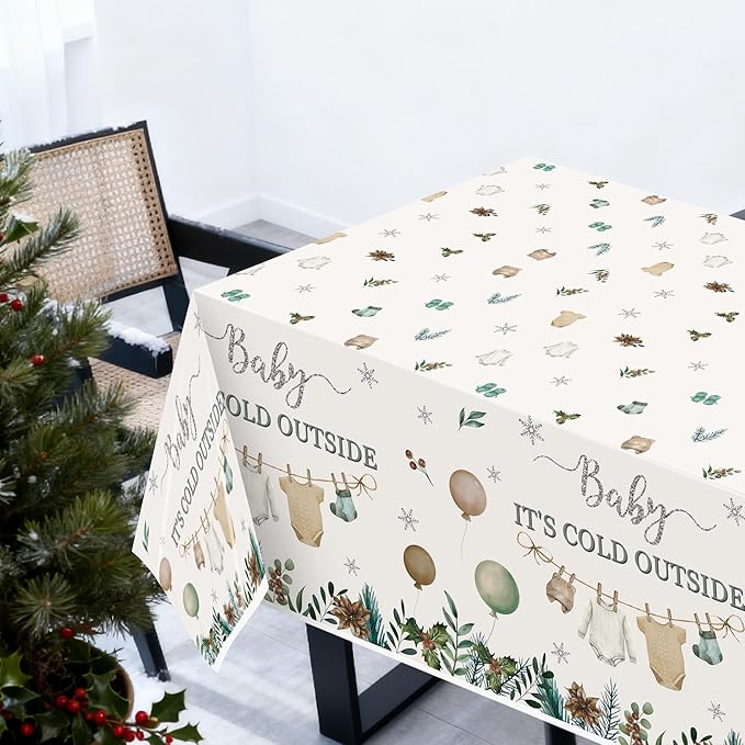 Table Cover Party Decoration - 3Pcs Winter Sweater Balloon Disposable Plastic Table Cloth Birthday Party Favors Classroom Happy New Year Decorations Supplies Banner Kids Santa Claus Snowman