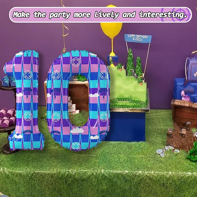 40 Inch Video Game Theme Number 10 Balloons Large Birthday Party Number Balloons Piñata Gaming for Kids Battle Boys Birthday Party Decoration Supplies