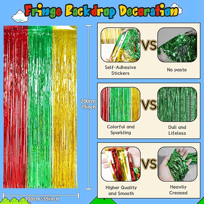 Super Bros Balloons Birthday Party Decorations Supplies Kids,Red Green Yellow Themed Backdrop Balloon Column Arch Garland Party Decor Kit for Boy Girl-226Pcs