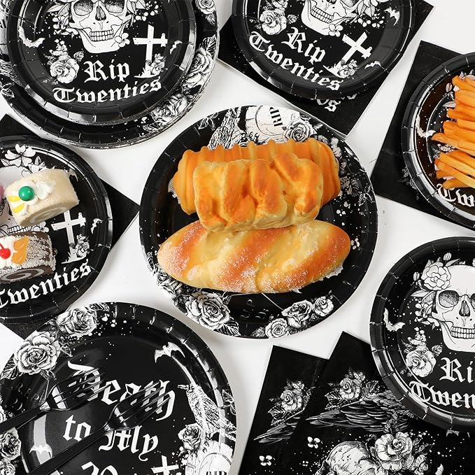 50 Guests 30th Birthday Plates and Napkins Party Supplies Death to My 20s Party Decorations Rip To My 20s Disposable Tableware Set Death To My Twenties Dinnerware Favor for Men Women, 200PCS