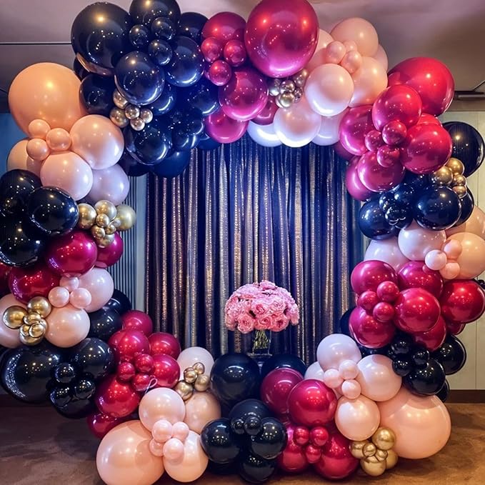 Pink and Black Balloons, 60Pcs 12 Inch Hot Pink Light Pink Black Confetti Metallic Pink Party Balloons for Girl Birthday Theme Party Wedding Engagement Bachelorette Bridal Shower Decorations