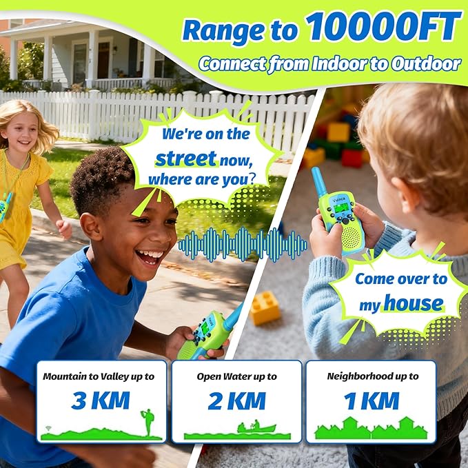 Vvinca Kids Walkie Talkies 4-Pack with 2 Dinosaur Shaped and 2 Rechargeable Long Range Walkie Talkies with Flashlight for Boys Girls Age 3-12 Ultimate Outdoor Adventure Gift Set