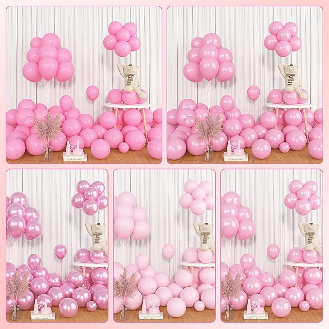 Amandir 153pcs Pink Balloon Garland Arch Kit, Different Sizes 18 12 10 5 inch Latex Pastel Metallic Pearl Light Pink Confetti Balloons for Women Princess Birthday Wedding Valentines Party Decorations