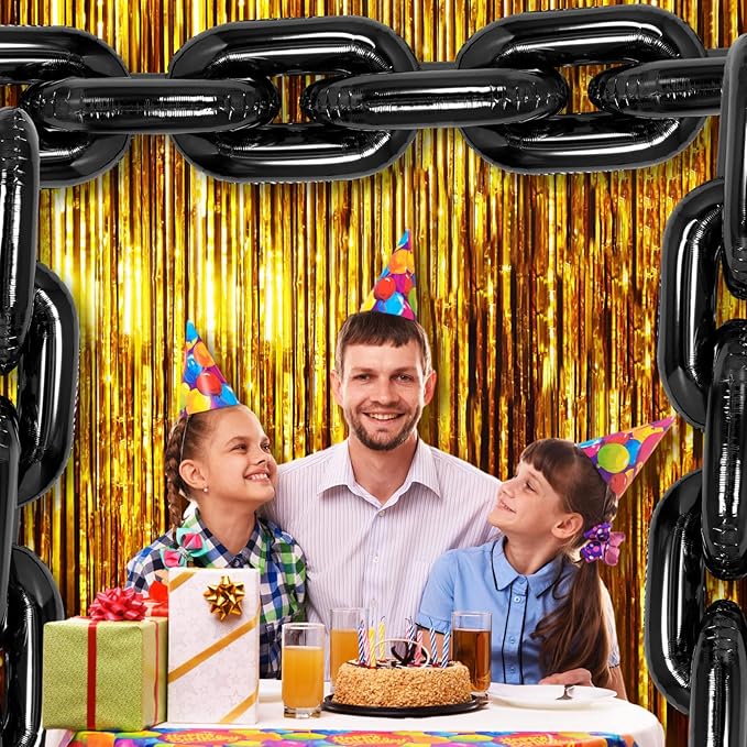 24 Pcs Chain Balloons,Giant Black Chain Balloons Garland,16 inch Foil Chain Balloons for 80s 90s Party Decorations Birthdays Weddings Graduations Hip Hop Retro Theme Party Supplies (Black)