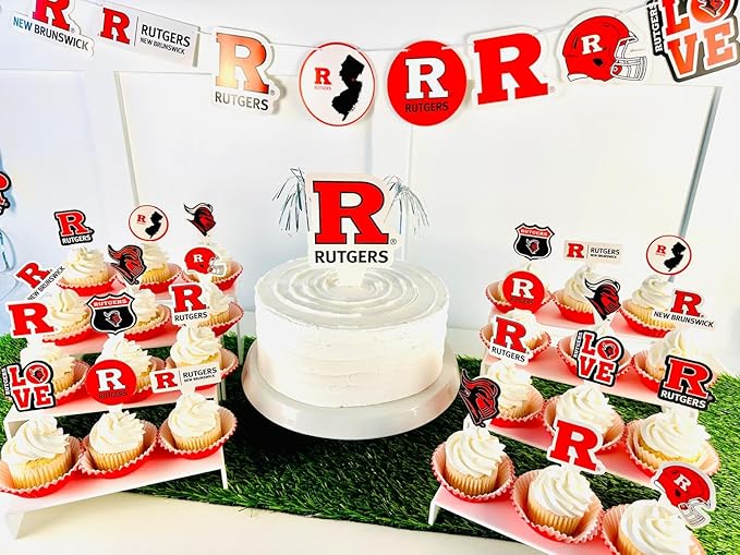 Rutgers Party Supplies for Football, Birthday Gift, Graduation Party Banner and Cake Toppers (42 Pieces) (Rutgers Scarlet Knights)