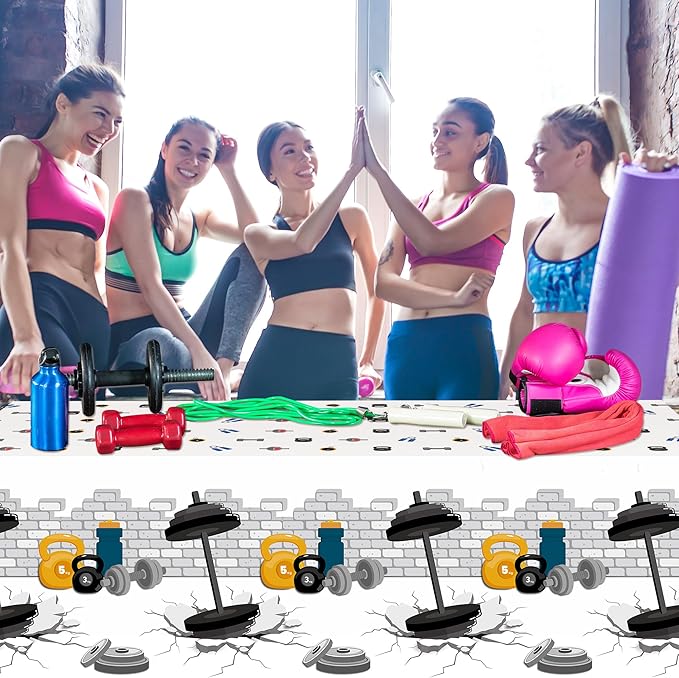 3Pcs Gym Birthday Party Tablecloth - 87 x 51 Inches Plastic Fitness Sports Table Cover Disposable Weight Lifting Table Cloth for Kitchen Picnic Bodybuilder Gym Birthday Party Decor Supplies