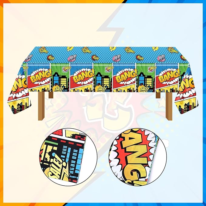 2pcs Hero Themed Birthday Tablecloth, Dessert Table Cloth Party Table Decorations Hero Table Cloth Party Supplies Tablecloth for Birthday Party Men Women
