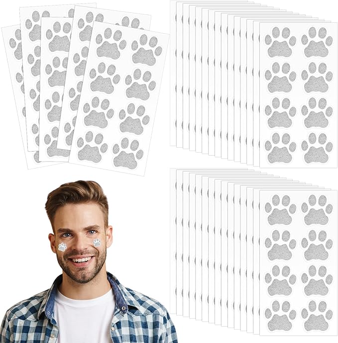 120 Pairs Silver Eye Black Bulk Tiger Paw Football Stickers Sport Glitter Eyeblack Sticker Team Spirit Accessories for University College Game Day Sports Fans Themed Party Supplies