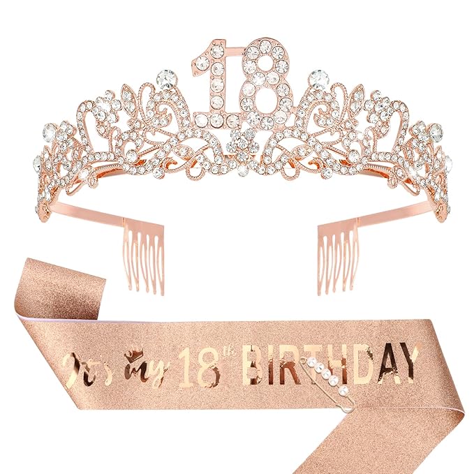 Semato 18th Birthday Decorations for Her Sash and Crown Tiara Kit Rose Gold 18th Birthday Gifts for Girls Party Supplies