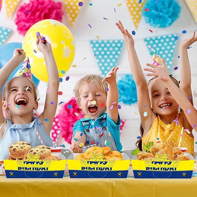 25Pcs Yellow Cartoon Disposable Paper Food Trays for Cartoon Theme Birthday Party Supplies Baby Shower Decorations