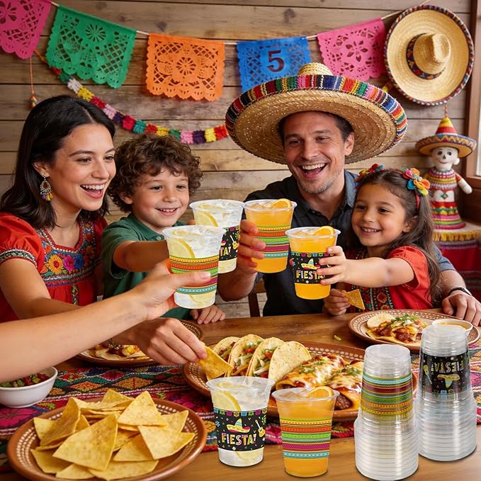 Cinco De Mayo Decorations Plastic Cups - 50pcs 12 Oz Plastic Clear Mexican Cups Disposable Drinking Cups For Fiesta Mexican Taco Bar Birthday Party Supplies Decorations