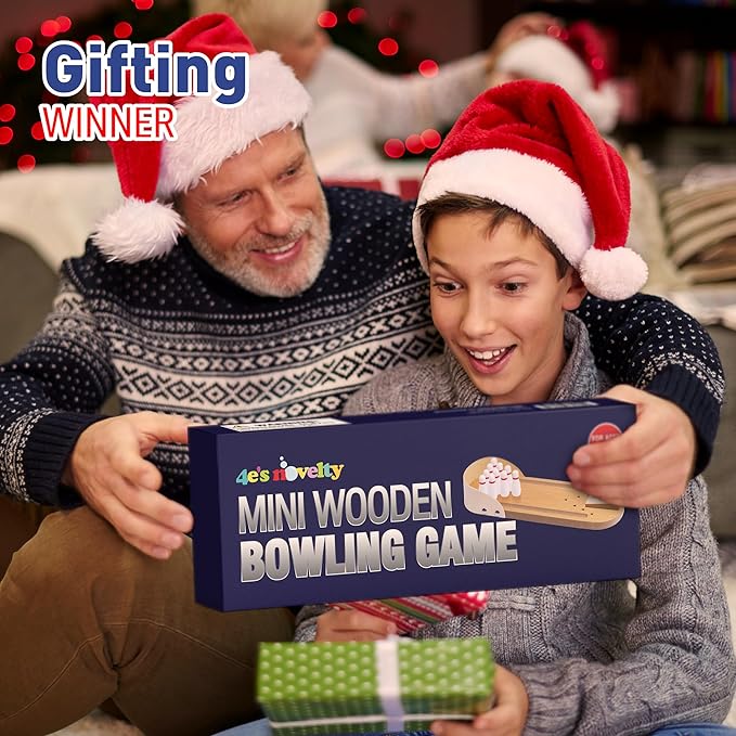 4E's Novelty Mini Bowling Game Set - 11.3 Inch Desktop Game for Adults & Kids, Tabletop Finger Ball Games with Mini Bowling Pins, Fun Desk Toy & Tabletop for Teens Stocking Stuffers