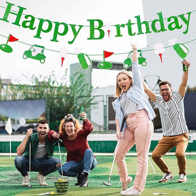 MEMOVAN Golf Birthday Banner Let's Par-Tee Banner Golf Theme Retirement Banners Golf Happy Birthday Garland for Golfer Lover Men Sports Par-Tee Time Party-BDAY