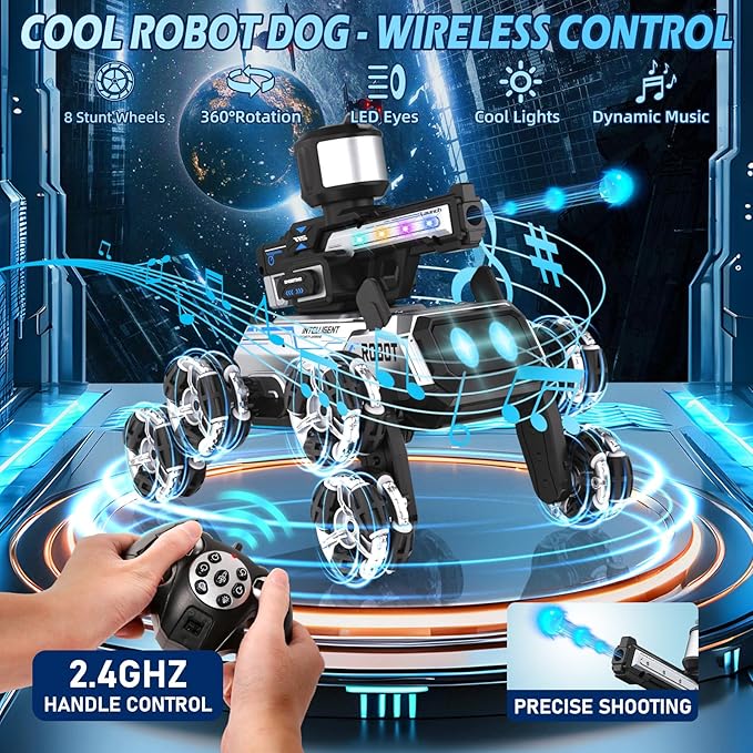 Godboat Robot Dog - Smart Toys for Kids with Music & LED Eyes, 2.4GHZ RC Car, 8-Wheel Stunt, 9+ Lifelike Actions and Water-Shooting, Age 3 4 5 6 7 8 Year Old Boys Girls Christmas & Birthday Gifts 2026
