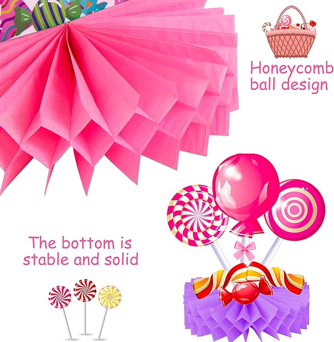 Candyland Party Table Decorations 9pcs Candyland Lollipop Table Honeycomb Centerpieces for Candy Theme Birthday Party Supplies