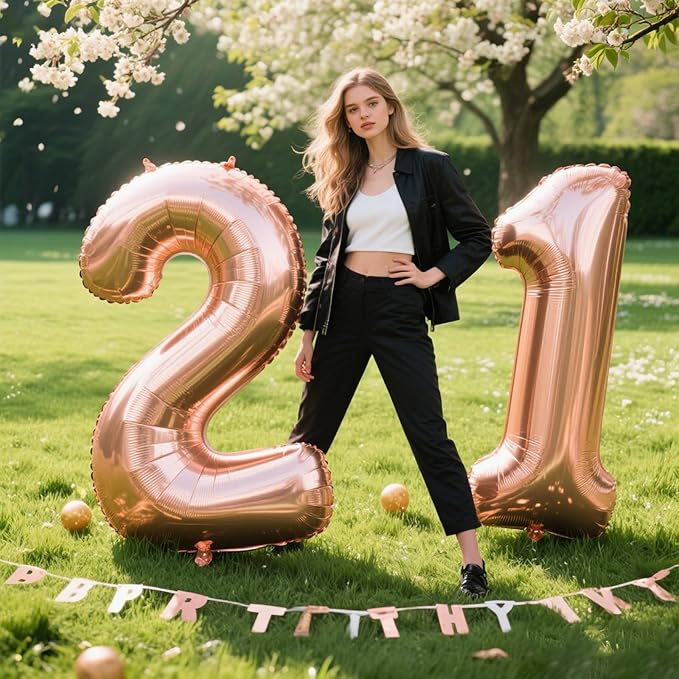 40 Inch Rose Gold Balloon Number 21 Balloon,Jumbo Mylar Foil Helium Balloon for 21 Digital Balloons for Birthday Party,Wedding Anniversary Party Decorations