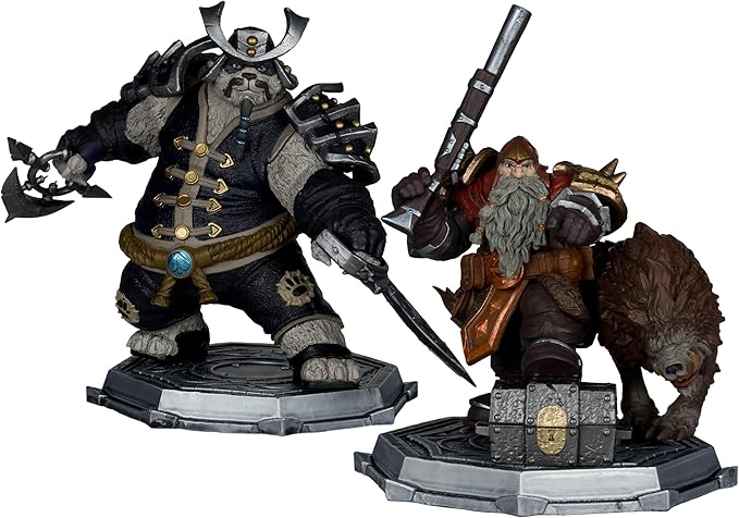 McFarlane Toys - World of Warcraft Dwarf Hunter: Beastmaster & Marksman and Pandaren: Monk & Rogue 1:12 Scale Posed Figure Deluxe 2pk Gold Label