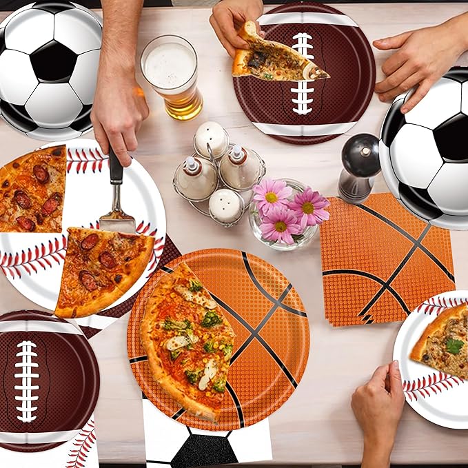 Sports Birthday Party Decorations, Sports Theme Party Supplies, Include Plates, Cups, Napkins, Soccer Basketball Baseball Football Theme Dinnerware (Serve 20)