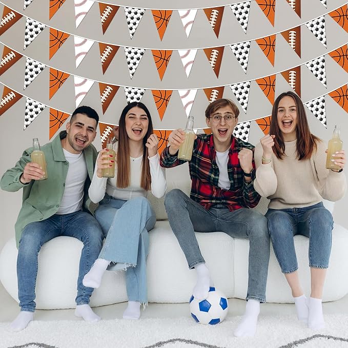 4 Pcs Sport Party Decorations Football Pennant Banner Basketball Banner Soccer Triangle Flags Sports Party Decorations for Party Supplies Hanging Decoration