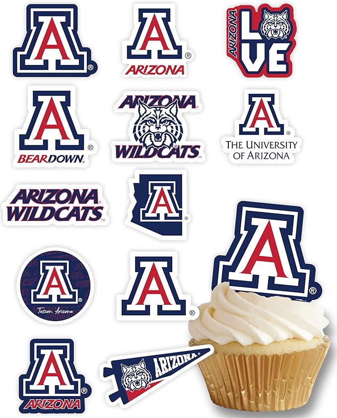 University of Arizona Cupcake Topper Party Supplies for UA Football, Birthday, Graduation Party Decorations (24 Pieces) (Arizona Wildcats)
