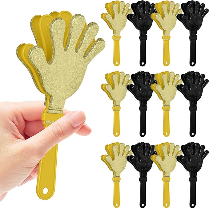 12 Pcs Glod and Black Glittered Hand Clappers，7" Hand Clappers Noisemakers for 2026 New Year's Eve Party Supplies