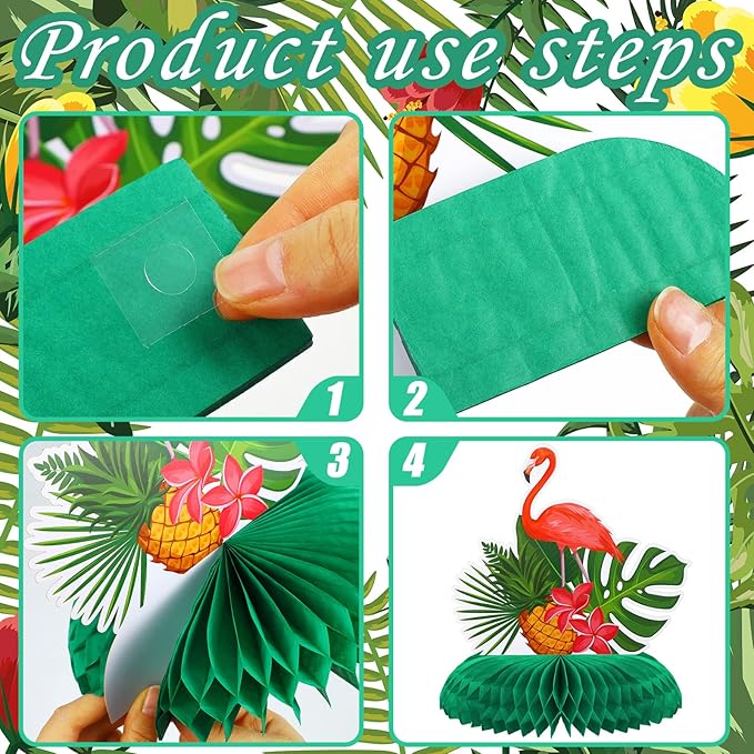 Honoson 9 Pcs Hawaiian Luau Aloha Party Decorations Summer Tropical Honeycomb Centerpieces Table Topper Flamingo Pineapple Palm Tree Table Centerpieces for Party Kids Birthday Beach Hawaii Supplies