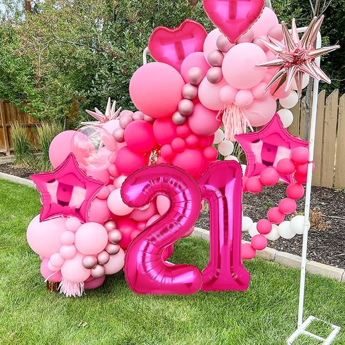 40 Inch Number Balloons Hot Pink 2 Large Number Balloon Anniversary Event Celebration Bachelorette Cowgirl Let's Go Girls Pink Themed 2nd Birthday Party Decor Supplies 9 Pcs