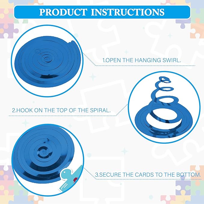 38pcs Autism Awareness Hanging Swirl Decorations, Autism Awareness Puzzle Piece Hanging Swirls for Home Party Wall Decoration, April Festival Party Supplies