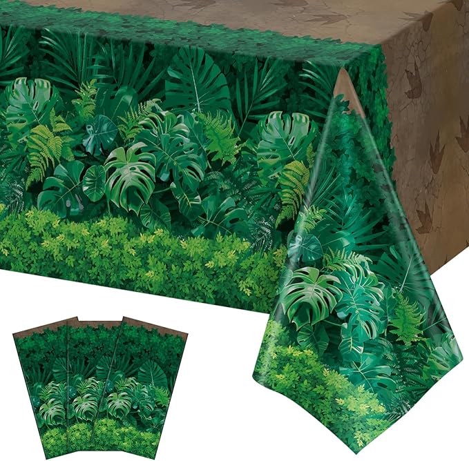 3 Pack Forest Path Tablecloths, 54 x 108 Inch Safari Jungle Table Cover Disposable Dinosaur Themed Tablecloth Waterproof Woodland Party Table Cloth for Birthday Baby Shower Picnic Camping Party Decor