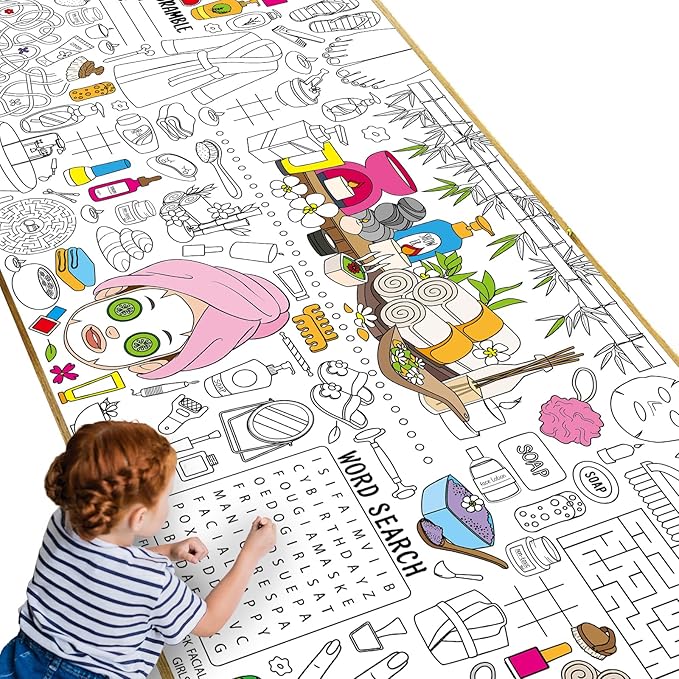 Spa Giant Coloring Poster for Kids Large Coloring Tablecloth Big Paper Sheets Page Spa Theme Table Cloth DIY Activity Game Art Crafts Mat Wall Home Party Decoration Supplies