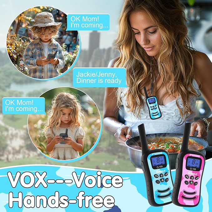 Qniglo Rechargeable Walkie Talkies for Kids with USB Charger, 22 Channels Walkie-Talkies with Lanyard, Camo Toys Gifts 4 Pack Walky Talky for Camping Hiking Family Games, for Age 3 4 5-12 Boys Girls