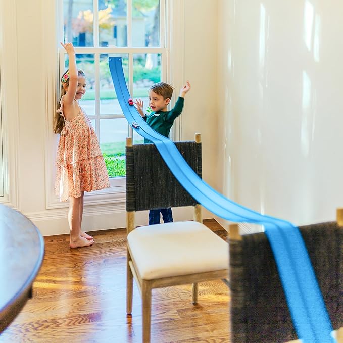 FlexTrack 5000 Flexible Race Car Track for Kids Toy with Suction Cups Compatible with Hot Wheels and Diecast 1/64th Cars and More 15 Feet Long Rolls Up Portable Racetrack (Daytona Blue)