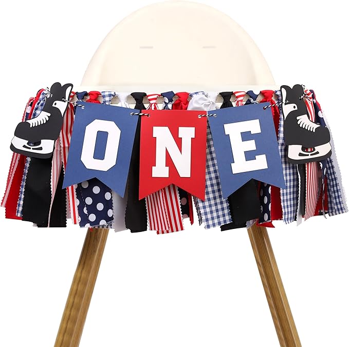 Hockey 1st Birthday High Chair Banner - Hockey Skate Party Banner, Ice Hockey First Birthday Decoration, Match Theme Party Supplies, Sports Birthdays Cake Smash Photo Props