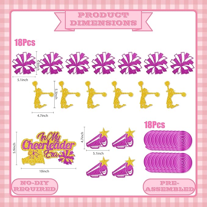 36pcs in My Cheerleader Era Hanging Swirl Decorations - Glitter Cheerleader Birthday Party Decoration for Wall Décor Gifts for Cheerleaders Cheer Team Theme Birthday Party Supplies
