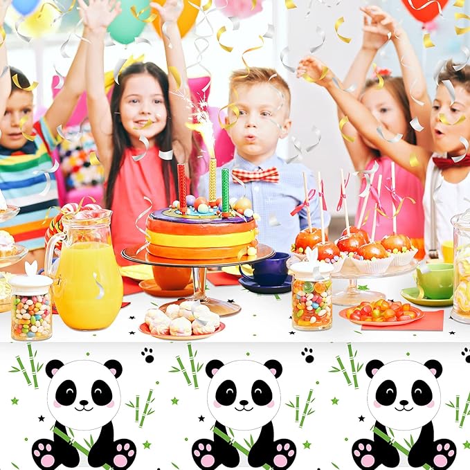 Coume 3 Pack Panda Birthday Party Decorations Panda Theme Tablecloth Favors Large Plastic Cute Table Cover for Kids Birthday Party Valentines Day Baby Shower Supplies, 54 x 108 Inches(Classic Style)