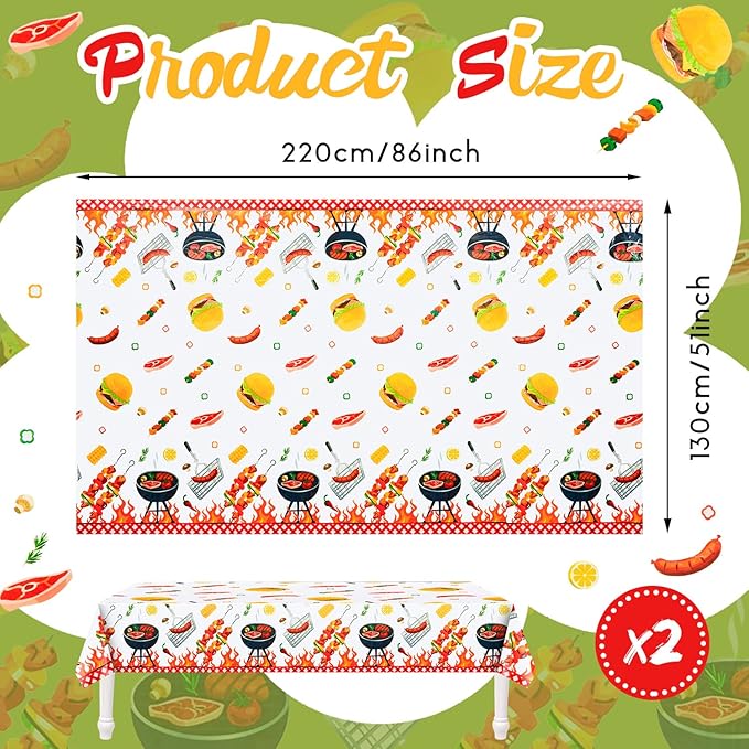 Amylove 2 Pack BBQ Party Decorations Hot Dog Picnic Tablecloths 86 x 51 Inches Stain Resistant Tablecloth for Baby Q Baby Shower, Birthday, Carnival, Bachelorette Party Supplies