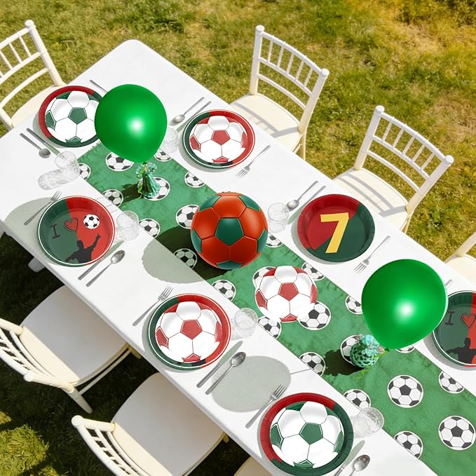 180Pcs Soccer Party Supplies Paper Plates and Napkins Serve 60 Disposable Tableware Set for Birthday Party Decorations Game Day Family Holiday Sports Events