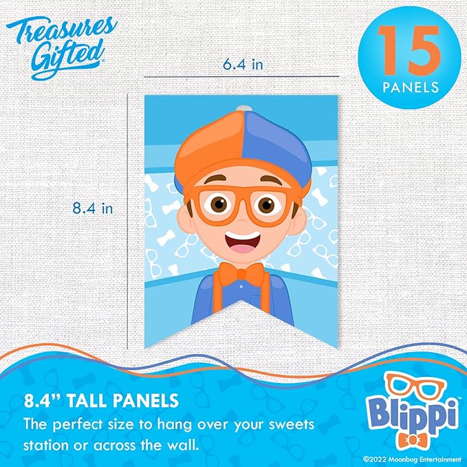 Treasures Gifted Officially Licensed Blippi Birthday Decorations - 1 Blippi Birthday Banner - Pre-strung Banner Party Supplies