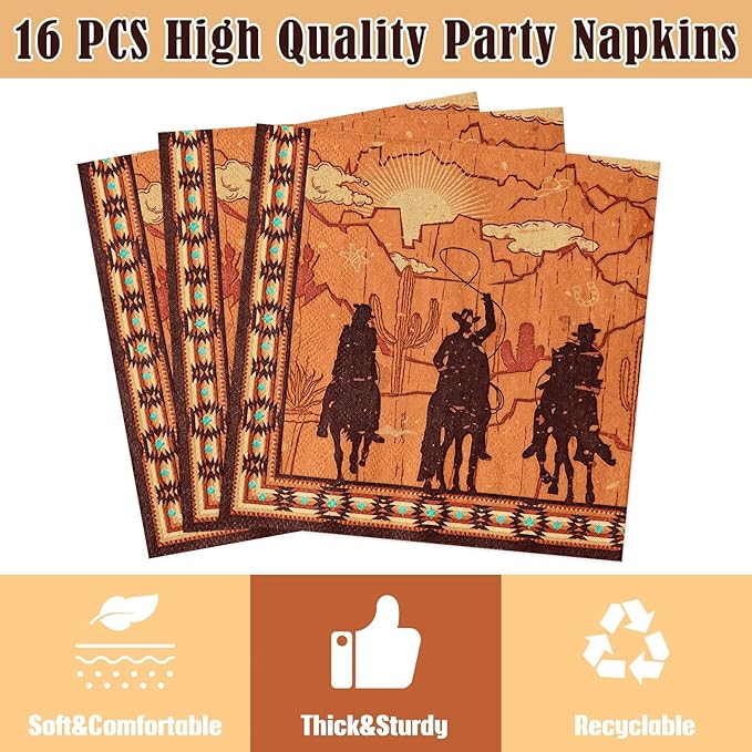 WERNNSAI Western Party Decorations - 33 PCS Western Tablecloth Plates and Napkins Cowboy Birthday Party Supplies for Boys Kids Men Rodeo Tableware Set Serves 16 Guests