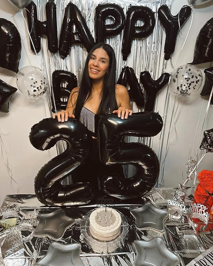 Black Number 15 Balloon 40 inch, 15 Number Balloons, 15th Black Birthday Decorations, 15 Year Old Girls Boys Party Supplies
