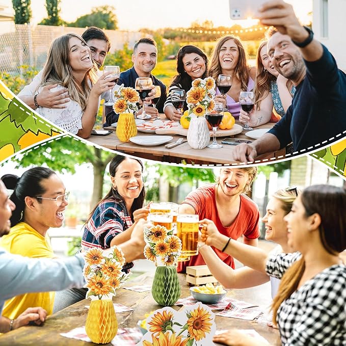 9 Pcs Sunflower Honeycomb Table Centerpieces Sunflower Party Decorations Spring Paper Yellow Honeycomb Centerpieces for Birthday Baby Shower Party Office Living Room