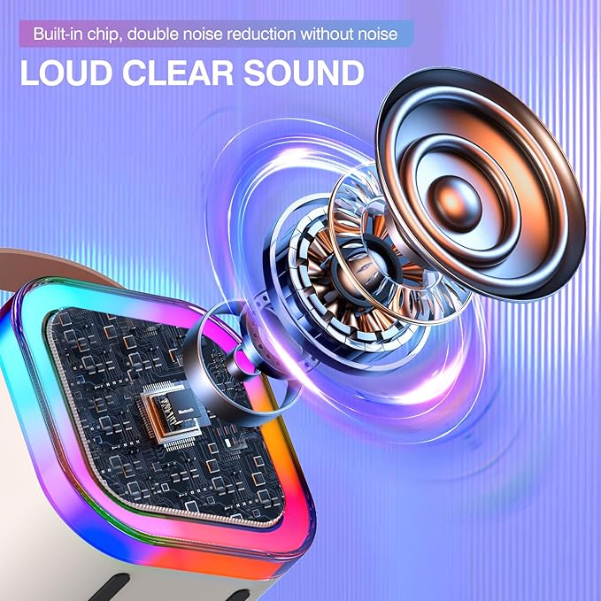 Mini Karaoke Machine for Kids Adults, Portable Bluetooth Karaoke Speaker with 2 Wireless Mics and LED Color Lights, Home Birthday Party for Girls/Boys Ages 3, 4, 5, 6, 7, 8, 9, 10,11, 12+ Year Old
