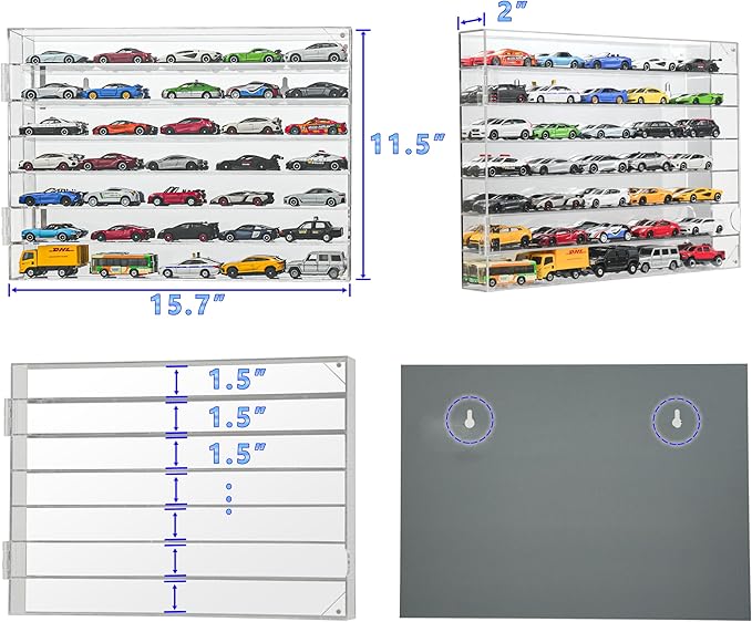 YYDS Model Car Display Case for Toy Cars, Matchbox Cars,1/64 Scale Diecast Display Case,Wall Mount,Mirrored Back,Hot 1/64 Scale Diecast Case for 35 Toy Cars