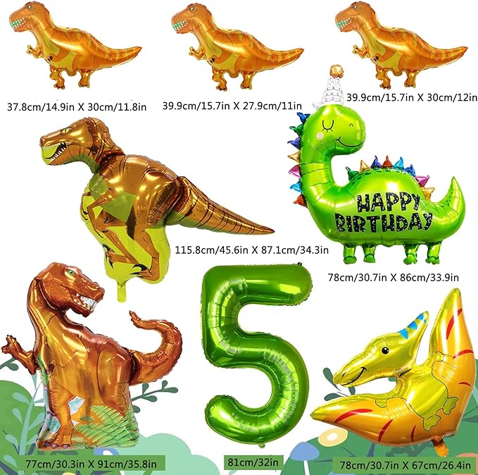 Dinosaur Birthday Party Supplies - Dinosaur Decorations, Foil Balloons, Banner & Cake Topper for Boys & Girls
