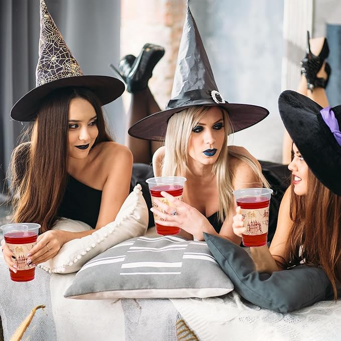 TEASlK 60 Pieces 16oz Magic Wizard Party Cups Disposable Magic Cups Plastic Drinking Cups for Halloween Party Birthday Vintage Castle Party Decoration(Castle)