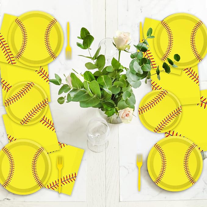 50 Guests Softball Plates and Napkins Party Supplies Softball Party Decorations Disposable Tableware Set Sport Birthday Baby Shower Dinnerware Favor for Kids, 200PCS