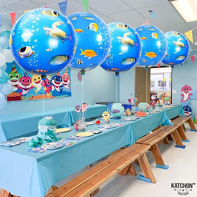 KatchOn, Sea Turtle Balloons for Birthday - Big 22 Inch, Pack Of 6 | Round 4D Under The Sea Balloons for Ocean Theme Party Decorations | Ocean Balloon for Turtle Birthday Decorations,Baby Shower Decor